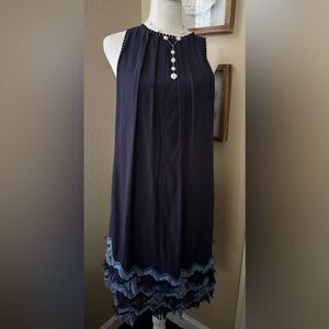 Maeve x Anthropologie Fringe Botton Dress Navy Blue Size 0 Gently Used MSRP $110